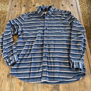 L.L.Bean Flannel Shirt Mens L-REG Traditional Fit Blue Striped Cotton Blend